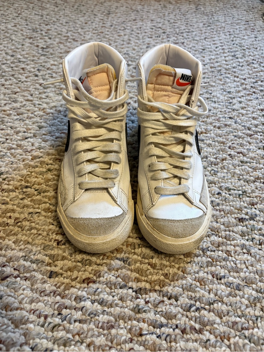 Nike White and Black High-Top Sneakers with Tan Details